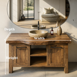 Handcrafted Solid Wood Bathroom Vanity with Live-Edge Top and Dual Side Cabinets