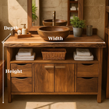 Handcrafted Solid Wood Bathroom Vanity with Live Edge Walnut Top and Double Storage Cabinets