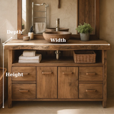 Handcrafted Solid Wood Bathroom Vanity with Live Edge Walnut Top and Double Cabinet Storage