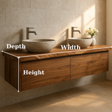 Handcrafted Solid Wood Floating Vanity - Double Sink Live Edge Walnut Console 2-Drawer