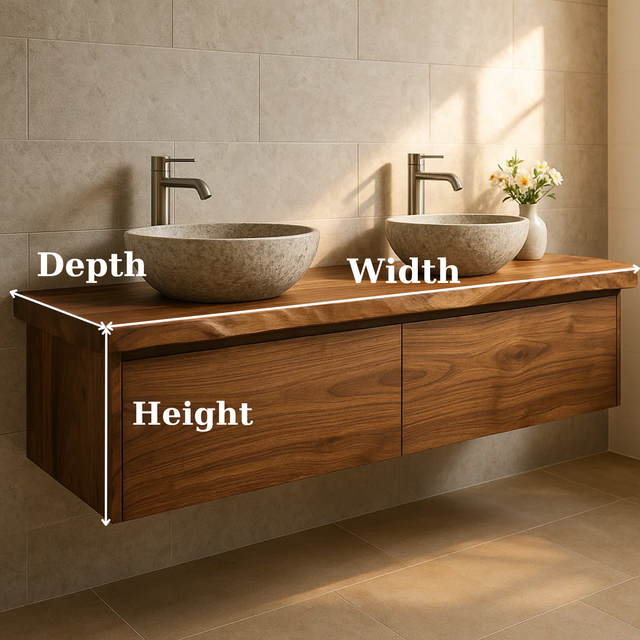 Handcrafted Solid Wood Floating Vanity - Double Sink Live Edge Walnut Console 2-Drawer