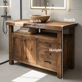 Handcrafted Solid Wood Bathroom Vanity with Live Edge Walnut Top, 3 Drawers and Cabinet