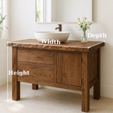 Handcrafted Solid Wood Bathroom Vanity - Live Edge Top, 2 Drawers & Single Door Cabinet