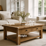 Handcrafted Solid Wood Coffee Table – Natural Slab Top with Two-Drawer Design