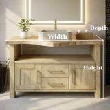 Handcrafted Solid Wood Bathroom Vanity with Live Edge Oak Top, 2 Drawers and Double Cabinets