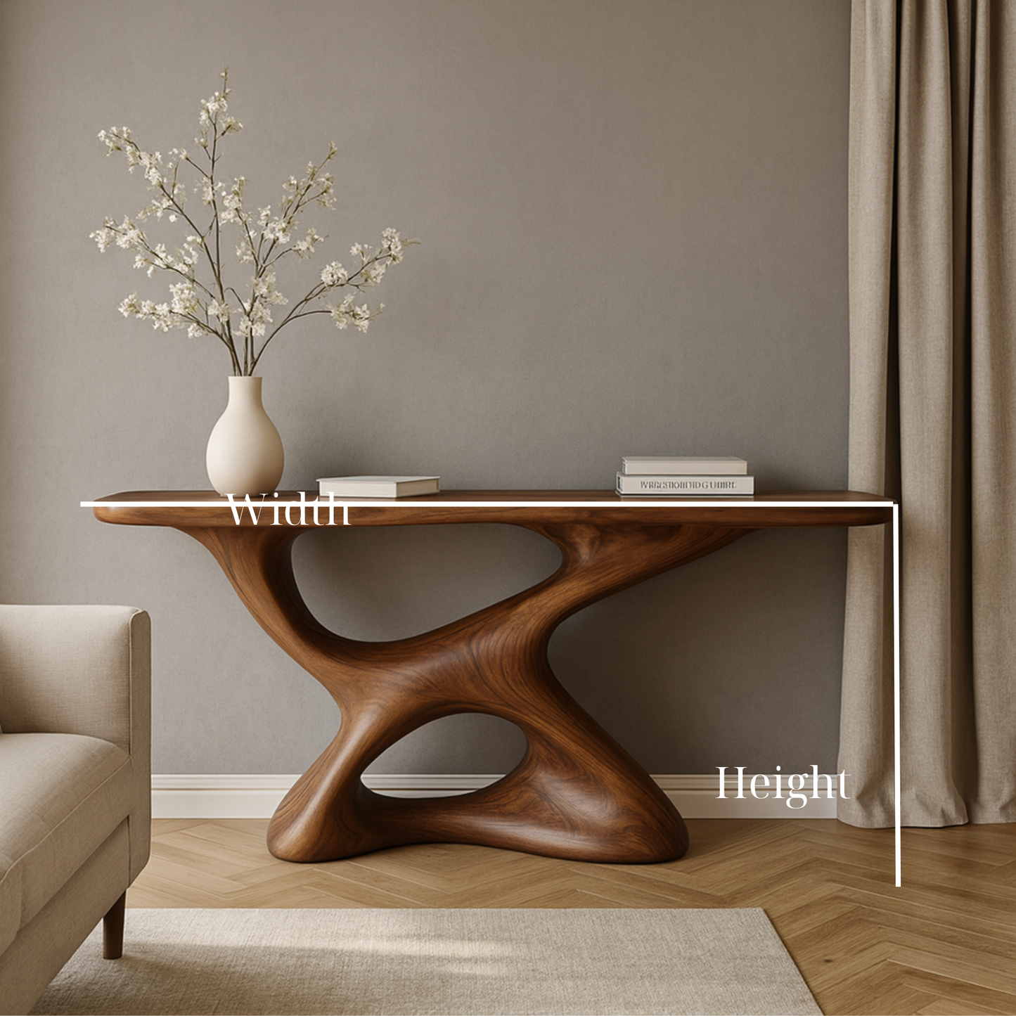 Handcrafted Solid Walnut Sculptural Console Table – Modern Organic Design