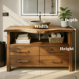 Handcrafted Solid Wood Bathroom Vanity with Live Edge Walnut Top and 4 Storage Drawers