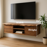 Handcrafted Solid Wood Floating TV - Live Edge Walnut, 4 Drawers & Open Shelf