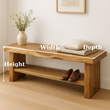 Handcrafted Solid Wood Bench – Live Edge Entryway Seating with Storage Shelf