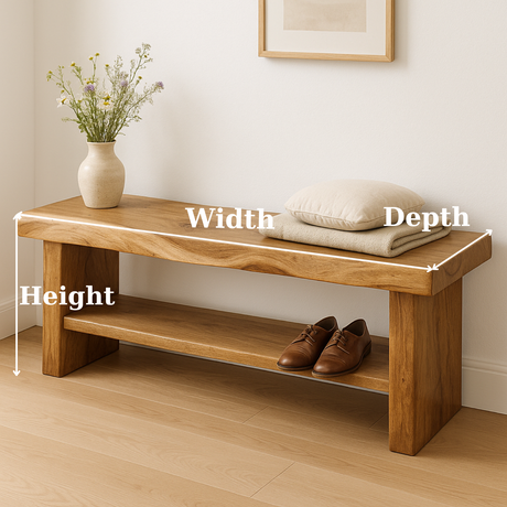 Handcrafted Solid Wood Bench – Live Edge Entryway Seating with Storage Shelf