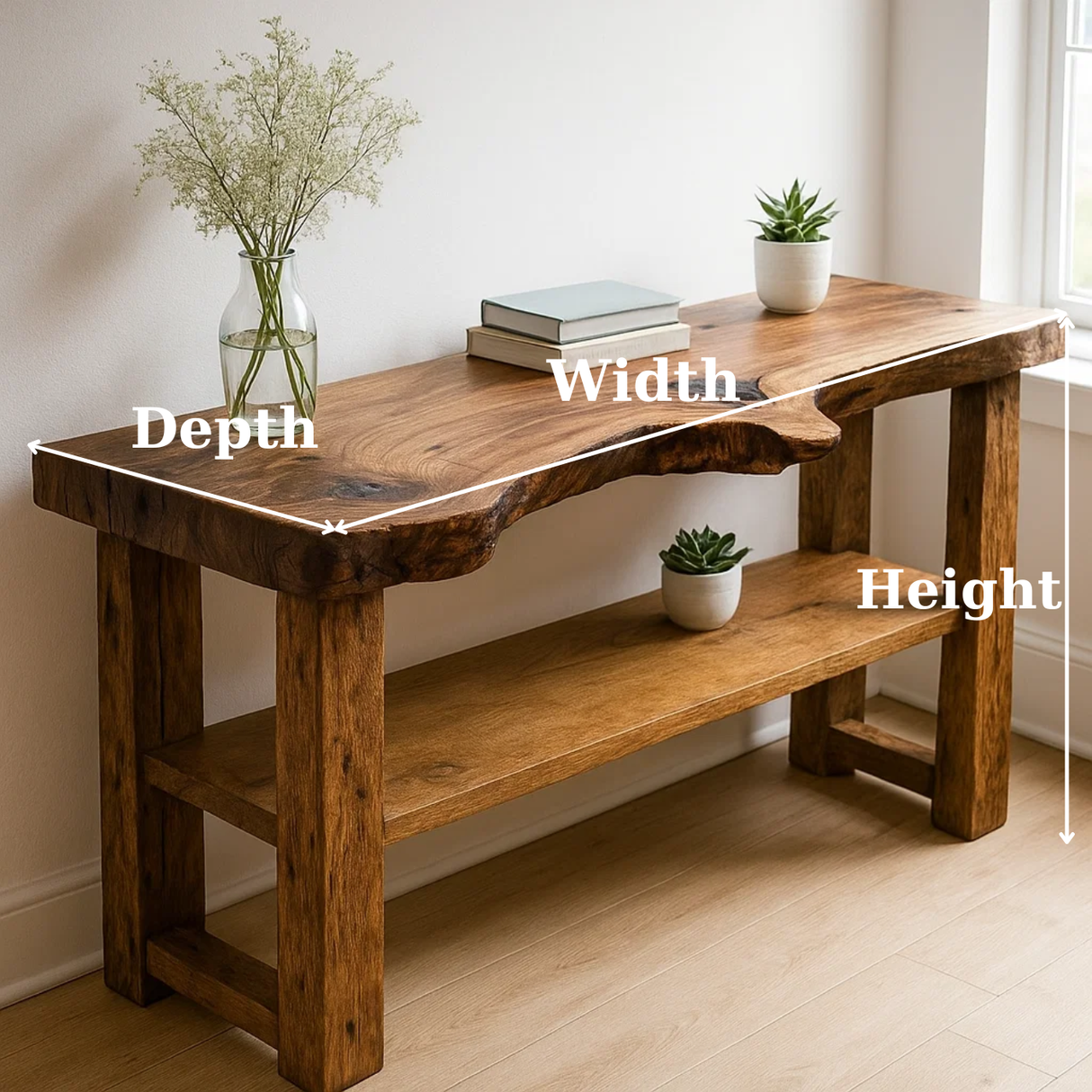 Handcrafted Solid Wood Console Table – Sculptural Organic Live-Edge Design
