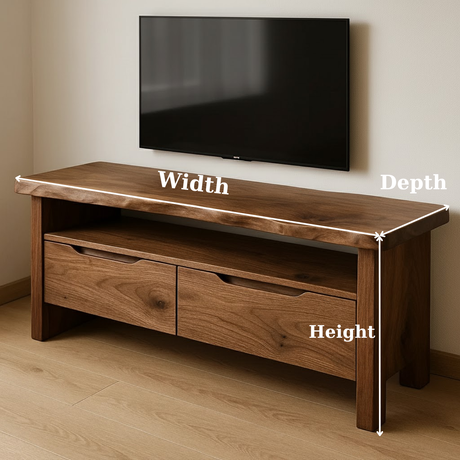 Handcrafted Solid Wood TV Stand with Live Edge Walnut Top and Dual Drawers