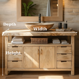 Handcrafted Solid Wood Bathroom Vanity with Live Edge Maple Top and Six Storage Drawers