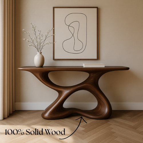 Handcrafted Solid Wood Fluid Console Table – Natural Modern Statement