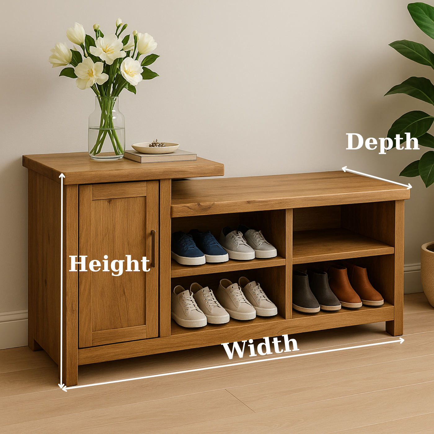 Handcrafted Solid Wood Bench – Entryway Storage, Cabinet & Shoe Cubbies