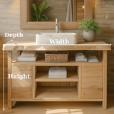 Handcrafted Solid Wood Bathroom Vanity with Live Edge Maple Top and Open Shelf Storage