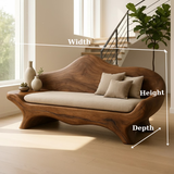 Handcrafted Solid Wood Sofa – Sculptural Organic Wood Couch with Linen Cushion