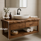 Handcrafted Solid Wood Floating Bathroom Vanity with Live Edge Top - Modern Rustic Washstand