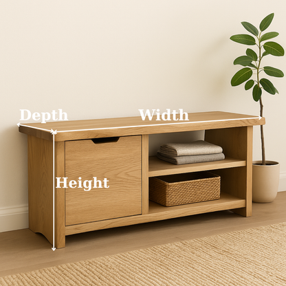 Handcrafted Solid Wood Bench – Oak Entryway Storage Bench & Cabinet