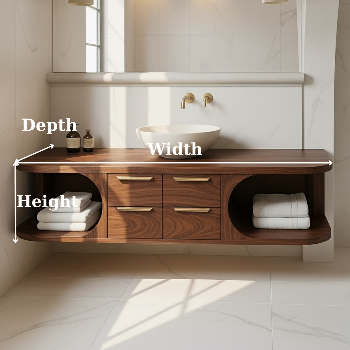 Handcrafted Solid Wood Floating Vanity - Modern Walnut Bathroom Console with Vessel Sink