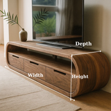 Handcrafted Solid Wood TV Stand - Modern Curved Console, Easy Assembly, 3 Drawers
