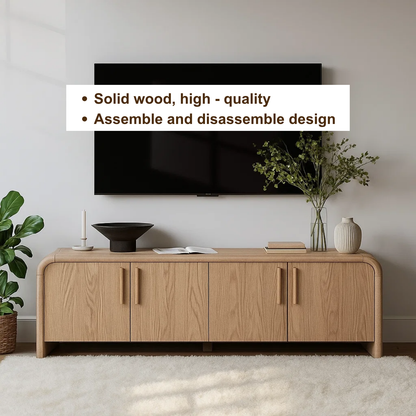 Handcrafted Solid Wood TV Stand – Modern Minimalist Media Console with Rounded Corners Design