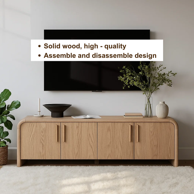 Handcrafted Solid Wood TV Stand – Modern Minimalist Media Console with Rounded Corners Design