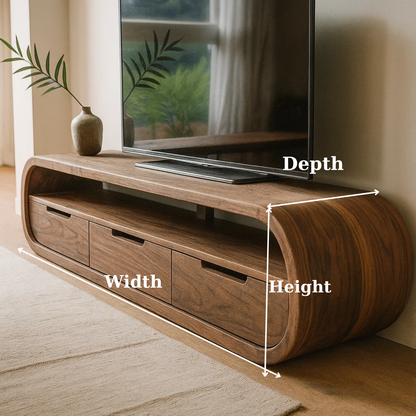 Handcrafted Solid Wood TV Stand - Modern Curved Console, Easy Assembly, 3 Drawers