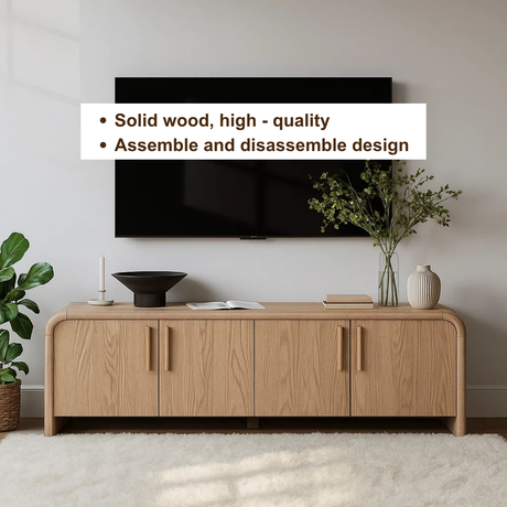 Handcrafted Solid Wood TV Stand – Modern Minimalist Media Console with Rounded Corners Design