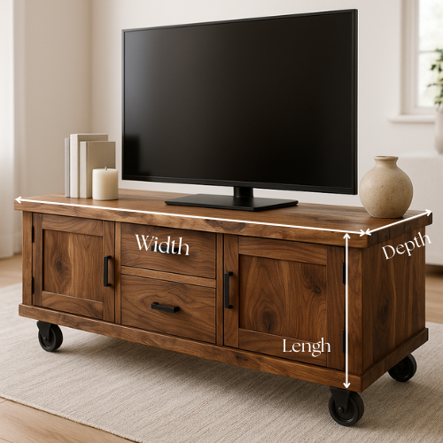 Handcrafted Solid Walnut TV Stand with Live Edge Top and Locking Wheels – Rustic Industrial Media Console