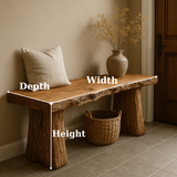 Handcrafted Solid Wood Rustic Bench – Natural Live-Edge Slab Entryway Seating