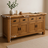 Handcrafted Solid Wood Live Edge Console Table – Natural Oak with Drawers and Cabinets