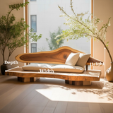 Handcrafted Solid Wood Sofa – Sculptural Live Edge Couch with Organic Form and Linen Cushions