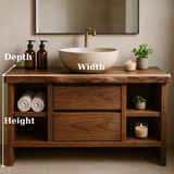 Handcrafted Solid Wood Single Vanity - Rustic Walnut Live Edge Bathroom Console