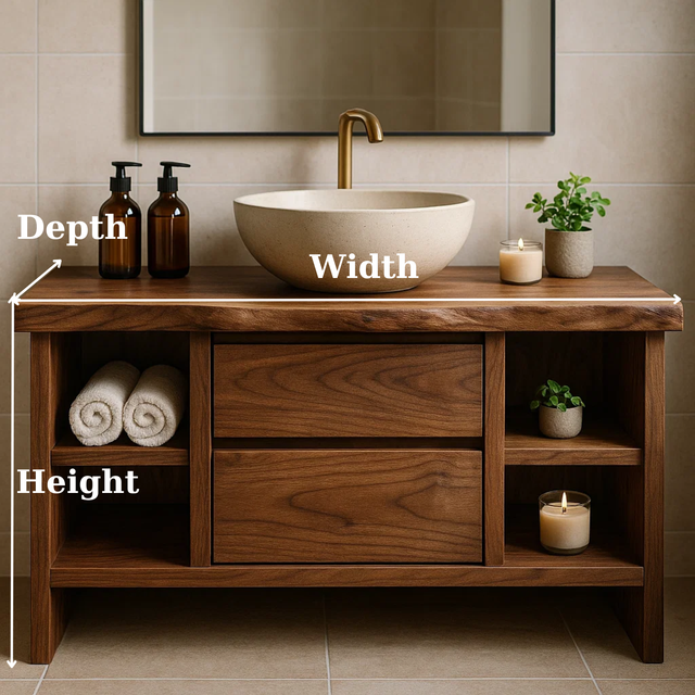 Handcrafted Solid Wood Single Vanity - Rustic Walnut Live Edge Bathroom Console