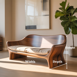 Handcrafted Solid Walnut Sofa – Sculptural Organic Wood Couch with Smooth Curves and Cushion Seat