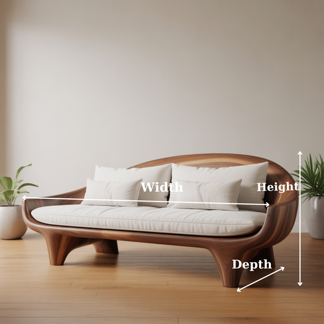 Handcrafted Solid Wood Sofa – Modern Organic Wood Couch with Smooth Curves and Linen Cushions