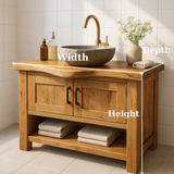 Handcrafted Solid Wood Bathroom Vanity - Rustic Live Edge Cabinet & Open Shelf