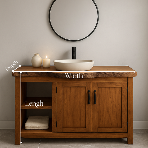 Handcrafted Solid Wood Bathroom Vanity – Handcrafted with Double Doors and Open Shelf