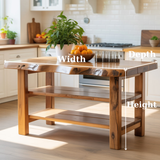 Handcrafted Solid Wood Kitchen Island - Natural Live-Edge Top & Open Shelving