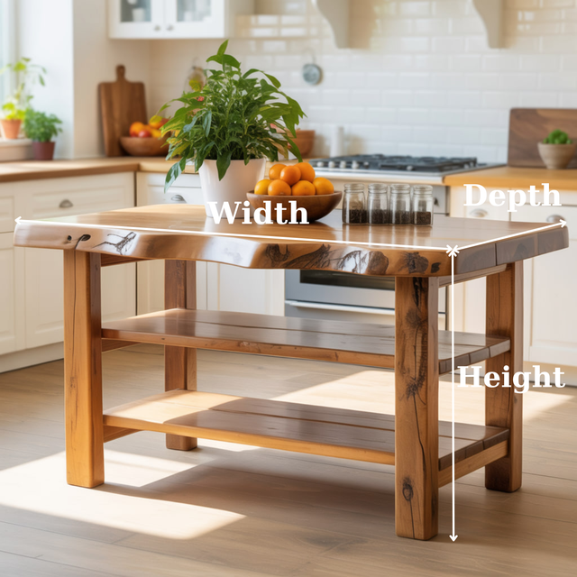 Handcrafted Solid Wood Kitchen Island - Natural Live-Edge Top & Open Shelving