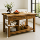 Handcrafted Solid Wood Kitchen Island - Live-Edge Top, 3 Drawers & Shelves