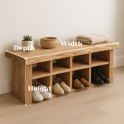 Handcrafted Solid Wood Bench with Shoe Compartments – Modern Rustic Hallway Storage
