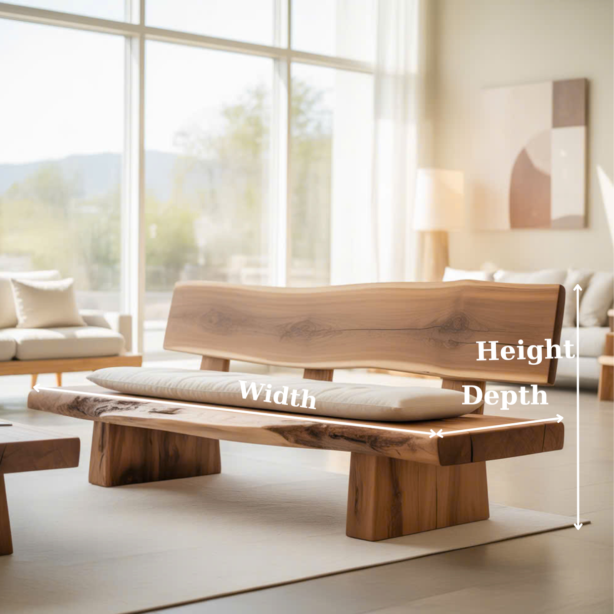 Handcrafted Solid Wood Sofa – Rustic Live Edge Bench-Style Couch with Minimalist Natural Design