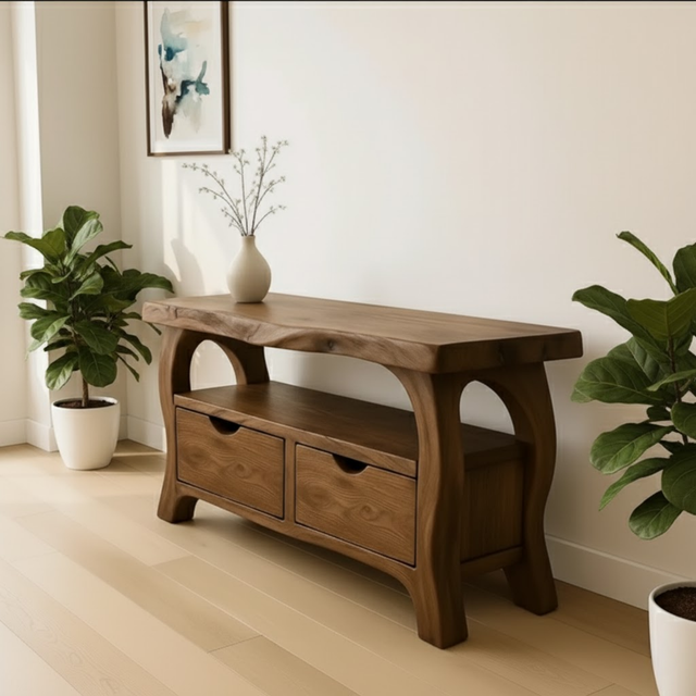 Handcrafted Solid Wood TV Stand with Drawers – Modern Organic Media Console