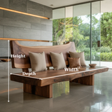 Handcrafted Solid Wood Sofa – Rustic Live Edge Wood Bench Couch with Sculpted Backrest Design