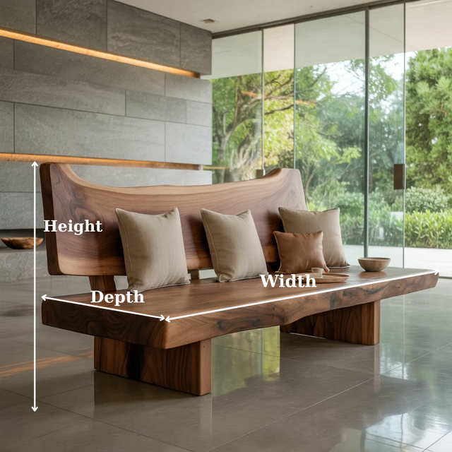 Handcrafted Solid Wood Sofa – Rustic Live Edge Wood Bench Couch with Sculpted Backrest Design