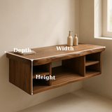 Handcrafted Solid Wood Floating Vanity - All Open Live Edge Console with Display Shelves