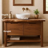 Handcrafted Solid Wood Bathroom Vanity with Live Edge Walnut Top and Open Shelf