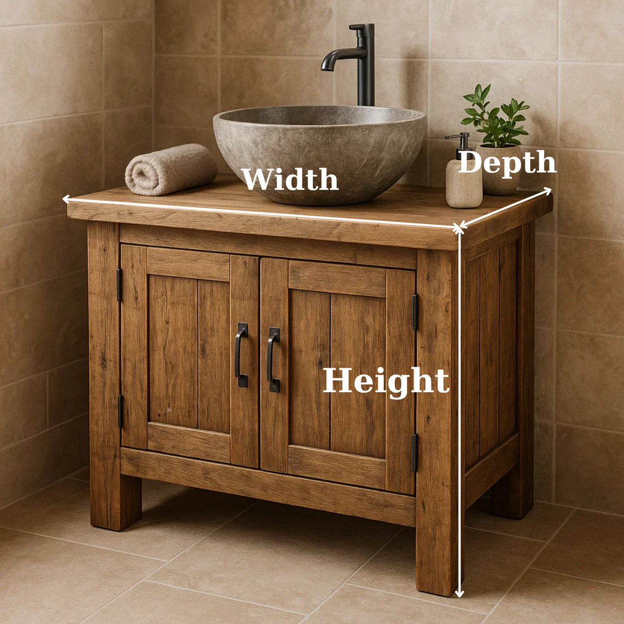Handcrafted Soild Wood Bathroom Vanity | Compact Single Sink Cabinet Storage
